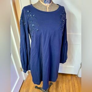 Lily Pulitzer Long Sleeve Navy Dress with Beaded Floral Accents sz XL